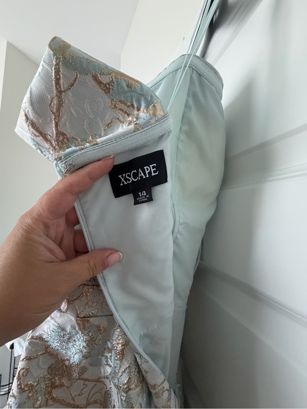 Xscape Mint and Gold Brocade Formal Gown - Picture 3 of 3